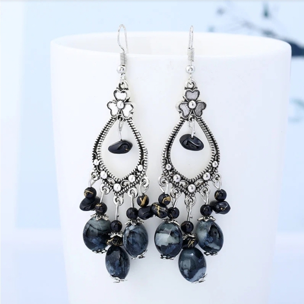 Elegant Silver and Black Dangle Earrings